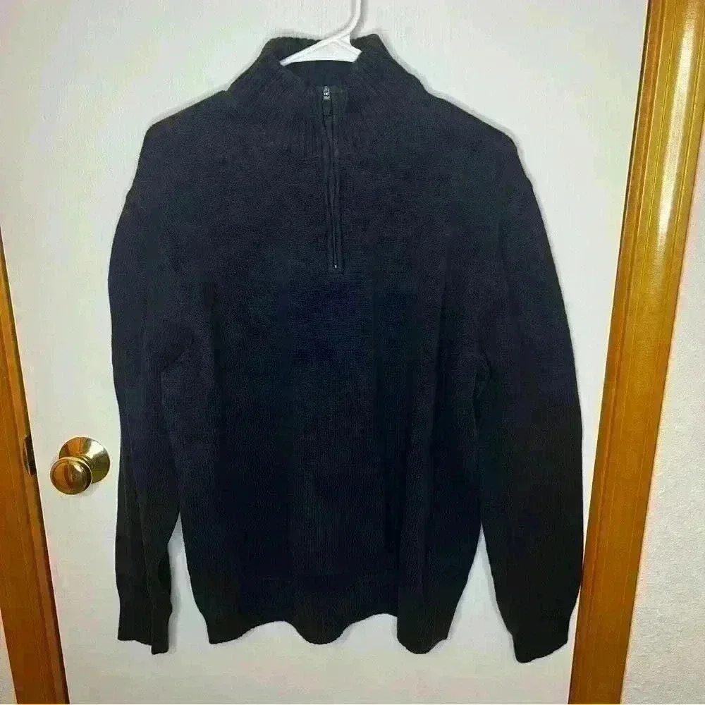Eddie Bauer 1/4 Zip High Neck Sweater Pullover Men Large Blue Knit Preppy Casual
